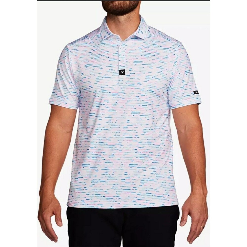 Bad Birdie Polo Shirt Mens L Jet Stream Geometric Performance Stretch Golf